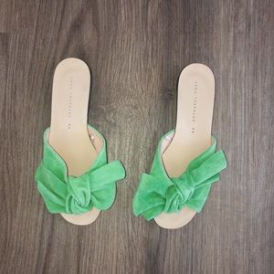 Zara Suede Bow Sandals Green